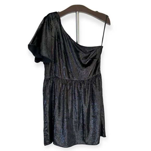 7 FOR ALL MANKIND OneShoulder Metallic Mini Dress In Black Size XL NEW - Picture 13 of 16